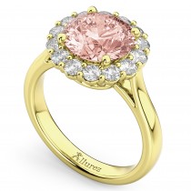 Halo Round Morganite & Diamond Engagement Ring 14K Yellow Gold 3.10ct