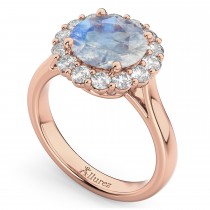 Halo Round Moonstone & Diamond Engagement Ring 14K Rose Gold 4.45ct