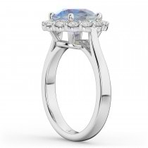 Halo Round Moonstone & Diamond Engagement Ring 14K White Gold 4.45ct