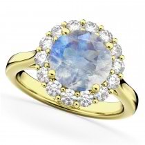 Halo Round Moonstone & Diamond Engagement Ring 14K Yellow Gold 4.45ct