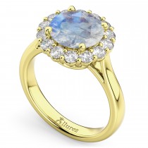 Halo Round Moonstone & Diamond Engagement Ring 14K Yellow Gold 4.45ct