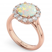 Halo Round Opal & Diamond Engagement Ring 14K Rose Gold 2.30ct