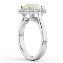 Halo Round Opal & Diamond Engagement Ring 14K White Gold 2.30ct