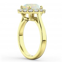 Halo Round Opal & Diamond Engagement Ring 14K Yellow Gold 2.30ct