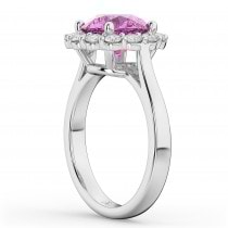 Halo Round Pink Sapphire & Diamond Engagement Ring 14K White Gold 4.45ct