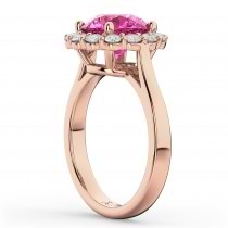 Halo Round Pink Tourmaline & Diamond Engagement Ring 14K Rose Gold 3.20ct