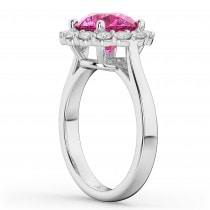 Halo Round Pink Tourmaline & Diamond Engagement Ring 14K White Gold 3.20ct