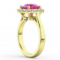 Halo Round Pink Tourmaline & Diamond Engagement Ring 14K Yellow Gold 3.20ct