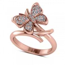 Diamond Accented Butterfly Fashion Ring in 14k Rose Gold (0.28ct)
