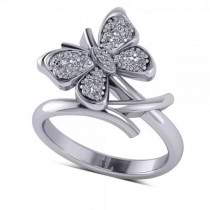 Diamond Accented Butterfly Fashion Ring in 14k White Gold (0.28ct)