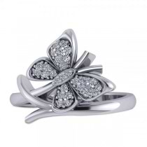 Diamond Accented Butterfly Fashion Ring in 14k White Gold (0.28ct)
