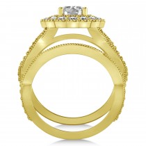 Diamond Flower Halo Engagement Bridal Set 14k Yellow Gold (2.22ct)
