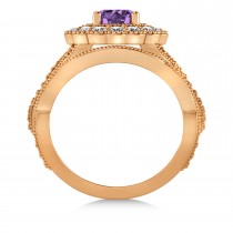 Diamond & Amethyst Flower Halo Bridal Set 14k Rose Gold (2.22ct)