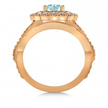 Diamond & Aquamarine Flower Halo Bridal Set 14k Rose Gold (2.22ct)