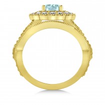 Diamond & Aquamarine Flower Halo Bridal Set 14k Yellow Gold (2.22ct)
