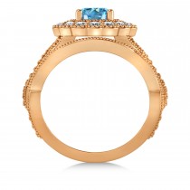 Diamond & Blue Topaz Flower Halo Bridal Set 14k Rose Gold (2.22ct)