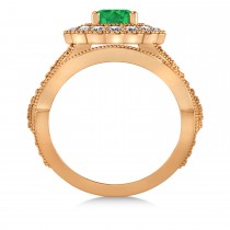 Diamond & Emerald Flower Halo Bridal Set 14k Rose Gold (2.22ct)