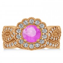 Diamond & Pink Sapphire Flower Halo Bridal Set 14k Rose Gold (2.22ct)