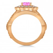 Diamond & Pink Sapphire Flower Halo Bridal Set 14k Rose Gold (2.22ct)