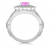 Diamond & Pink Sapphire Flower Halo Bridal Set 14k White Gold (2.22ct)