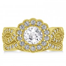 Diamond & White Topaz Flower Halo Bridal Set 14k Yellow Gold (2.22ct)