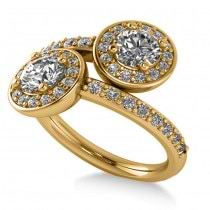 Diamond Halo Two Stone Engagement Ring 14k Yellow Gold (1.60ct)