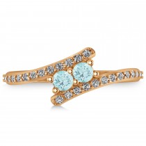 Aquamarine Two Stone Ring w/Diamonds 14k Rose Gold (0.50ct)