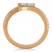 Aquamarine Two Stone Ring w/Diamonds 14k Rose Gold (0.50ct)