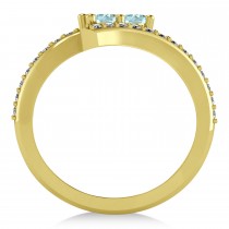 Aquamarine Two Stone Ring w/Diamonds 14k Yellow Gold (0.50ct)