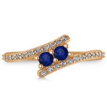 Blue Sapphire Two Stone Ring w/Diamonds 14k Rose Gold (0.50ct)