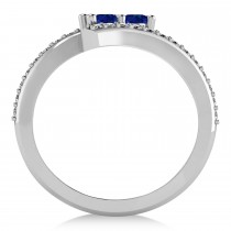 Blue Sapphire Two Stone Ring w/Diamonds 14k White Gold (0.50ct)