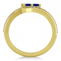 Blue Sapphire Two Stone Ring w/Diamonds 14k Yellow Gold (0.50ct)