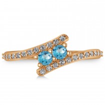 Blue Topaz Two Stone Ring w/Diamonds 14k Rose Gold (0.50ct)
