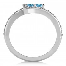 Blue Topaz Two Stone Ring w/Diamonds 14k White Gold (0.50ct)