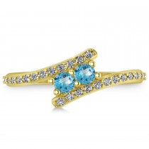 Blue Topaz Two Stone Ring w/Diamonds 14k Yellow Gold (0.50ct)