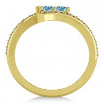 Blue Topaz Two Stone Ring w/Diamonds 14k Yellow Gold (0.50ct)