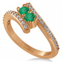 Emerald Two Stone Ring w/Diamonds 14k Rose Gold (0.50ct)