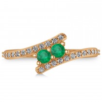 Emerald Two Stone Ring w/Diamonds 14k Rose Gold (0.50ct)