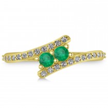 Emerald Two Stone Ring w/Diamonds 14k Yellow Gold (0.50ct)
