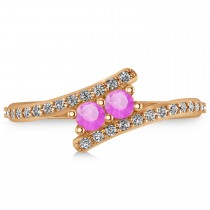 Pink Sapphire Two Stone Ring w/Diamonds 14k Rose Gold (0.50ct)
