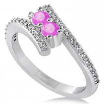 Pink Sapphire Two Stone Ring w/Diamonds 14k White Gold (0.50ct)