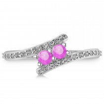 Pink Sapphire Two Stone Ring w/Diamonds 14k White Gold (0.50ct)