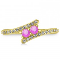 Pink Sapphire Two Stone Ring w/Diamonds 14k Yellow Gold (0.50ct)