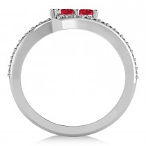Ruby Two Stone Ring w/Diamonds 14k White Gold (0.50ct)