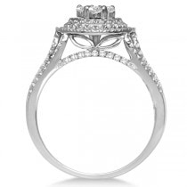Halo Diamond Cluster Engagement Ring & Band 14K White Gold 0.85ctw