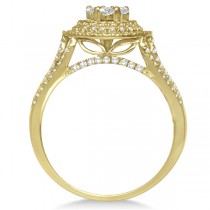 Halo Diamond Cluster Engagement Ring & Band 14K Yellow Gold 0.85ctw