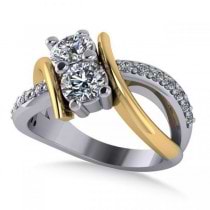 Diamond Bypass Split Shank Two Stone Ring 14k Two Tone Gold (1.28ct)