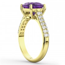 Cushion Cut Amethyst & Diamond Engagement Ring 14k Yellow Gold (4.42ct)
