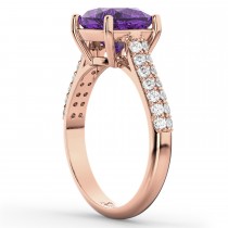 Cushion Cut Amethyst & Diamond Engagement Ring 18k Rose Gold (4.42ct)