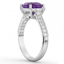 Cushion Cut Amethyst & Diamond Engagement Ring 18k White Gold (4.42ct)